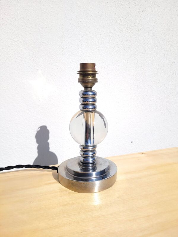 Pied de lampe chrome et cristal vers 1940