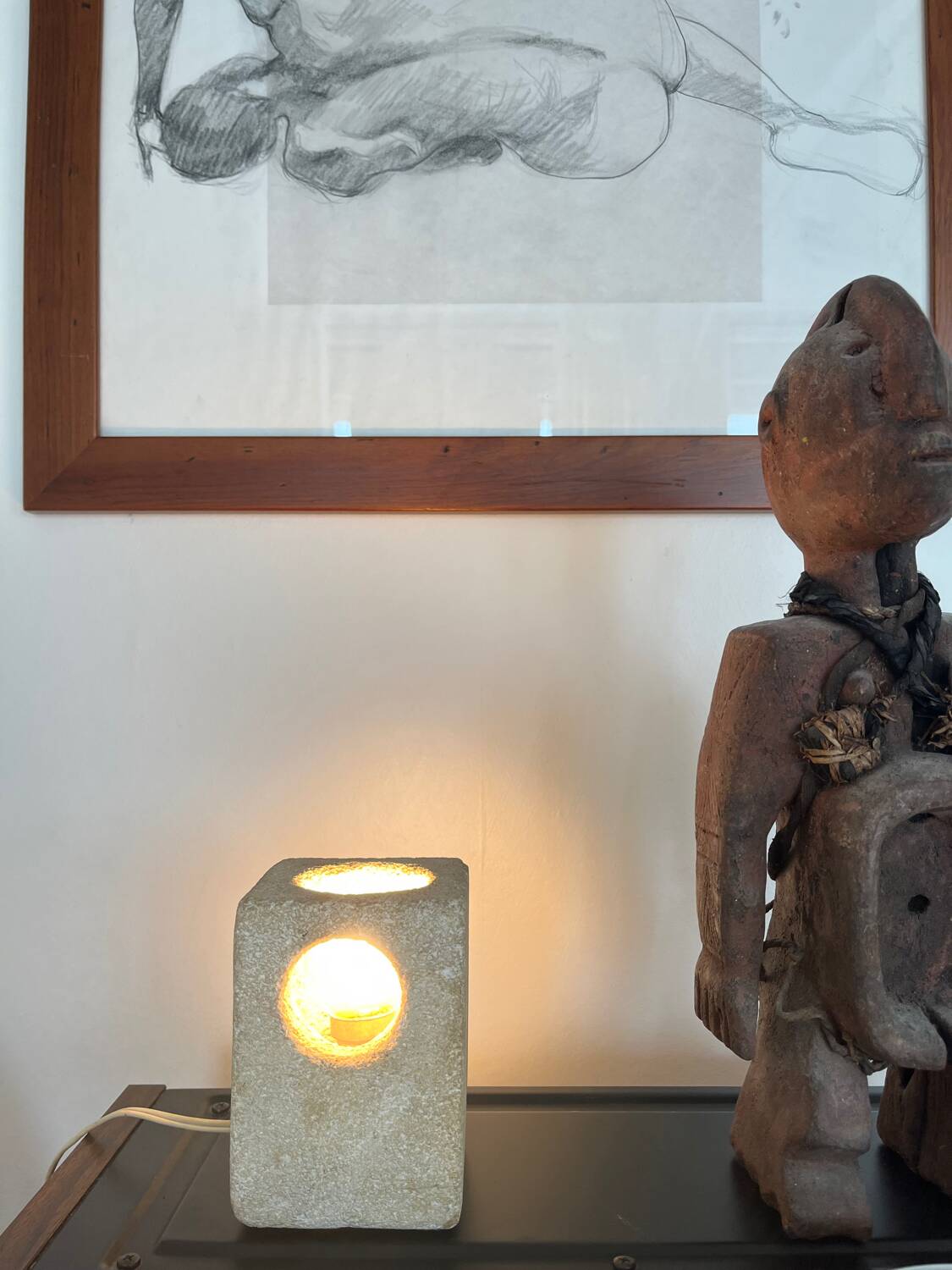 Brutalist stone sculpture lamp