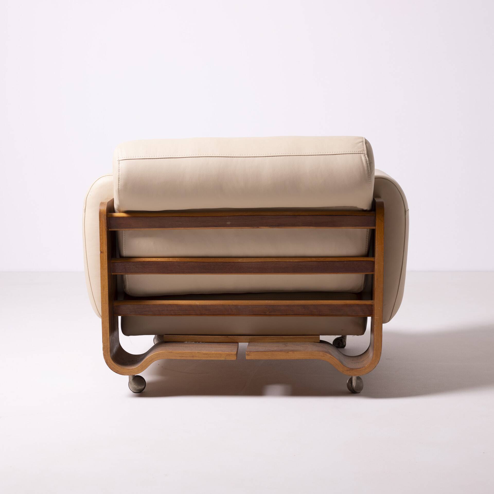 1970s brutalist lounge chair by Jan Bocan, Czechoslovakia, cream leather an