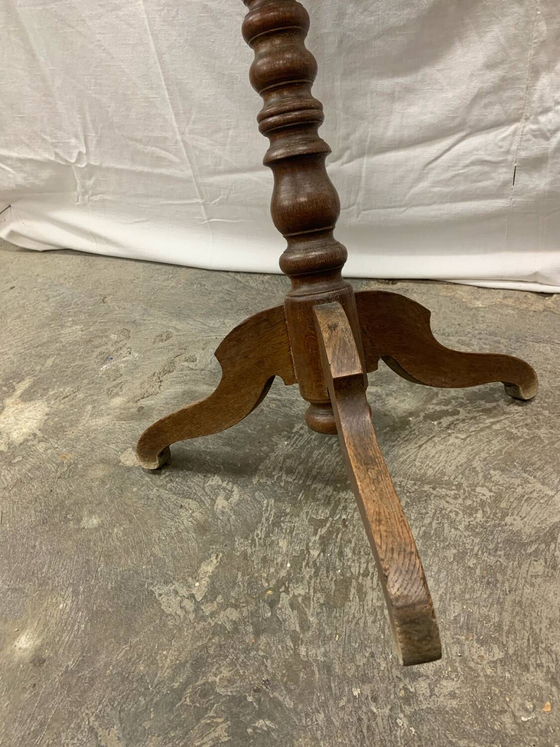 Antique pedestal table, Brutalist, wood, turned
