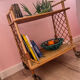 Rolling side table, serving cart, vintage rattan and wicker 60.