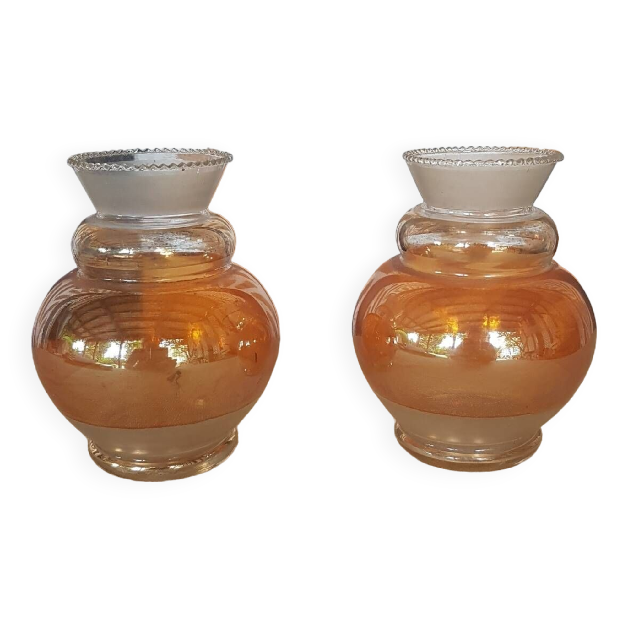 Pair of iridescent copper glass vases 1930