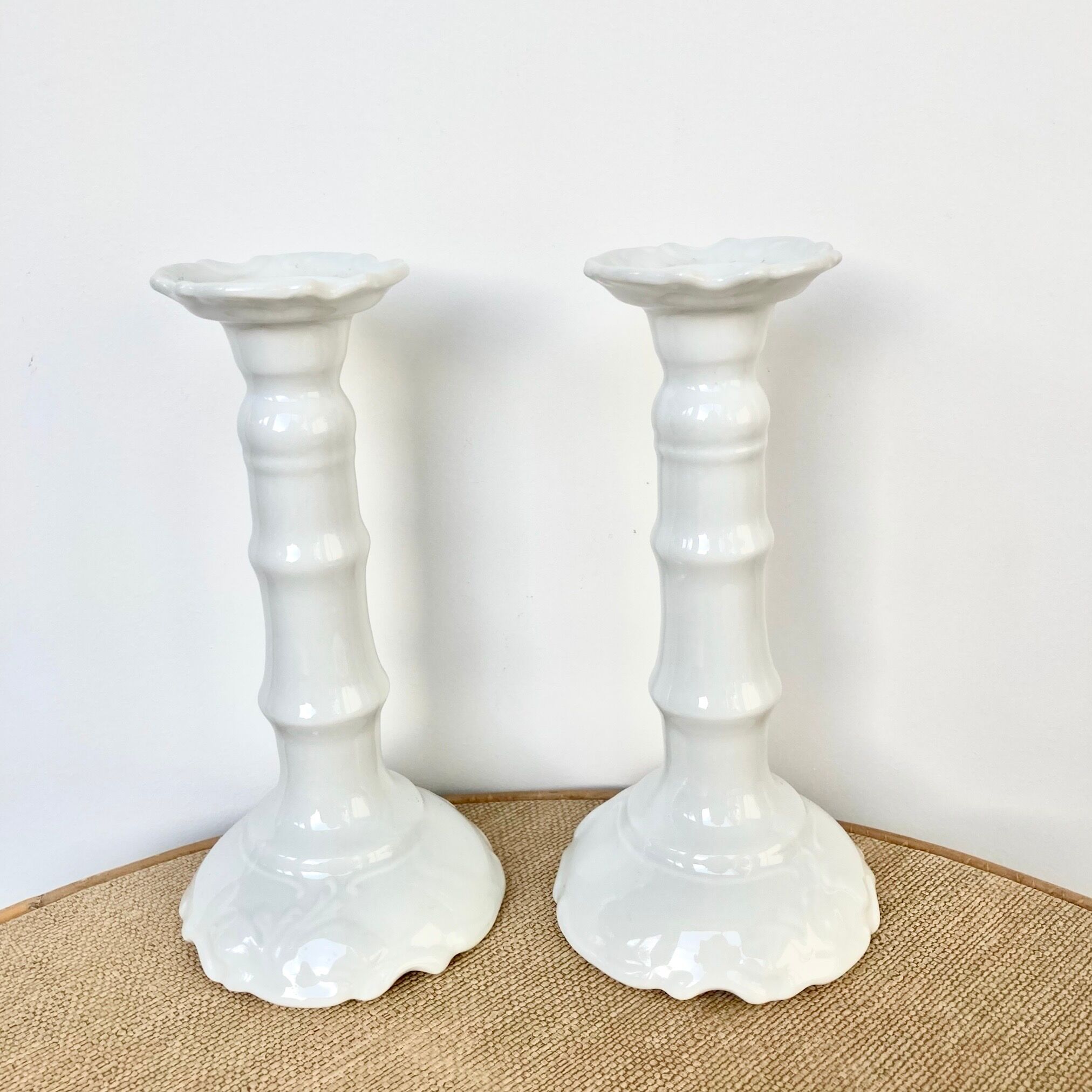 Pair of porcelain candle holders