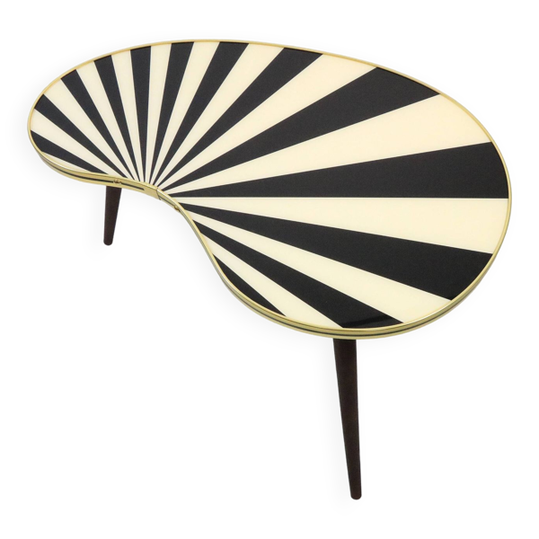 Grande table d'appoint en forme de rein, rayures noires et blanches, 3 pieds élégants