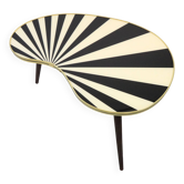 Large kidney-shaped side table, black and white stripes, 3 elegant legs
