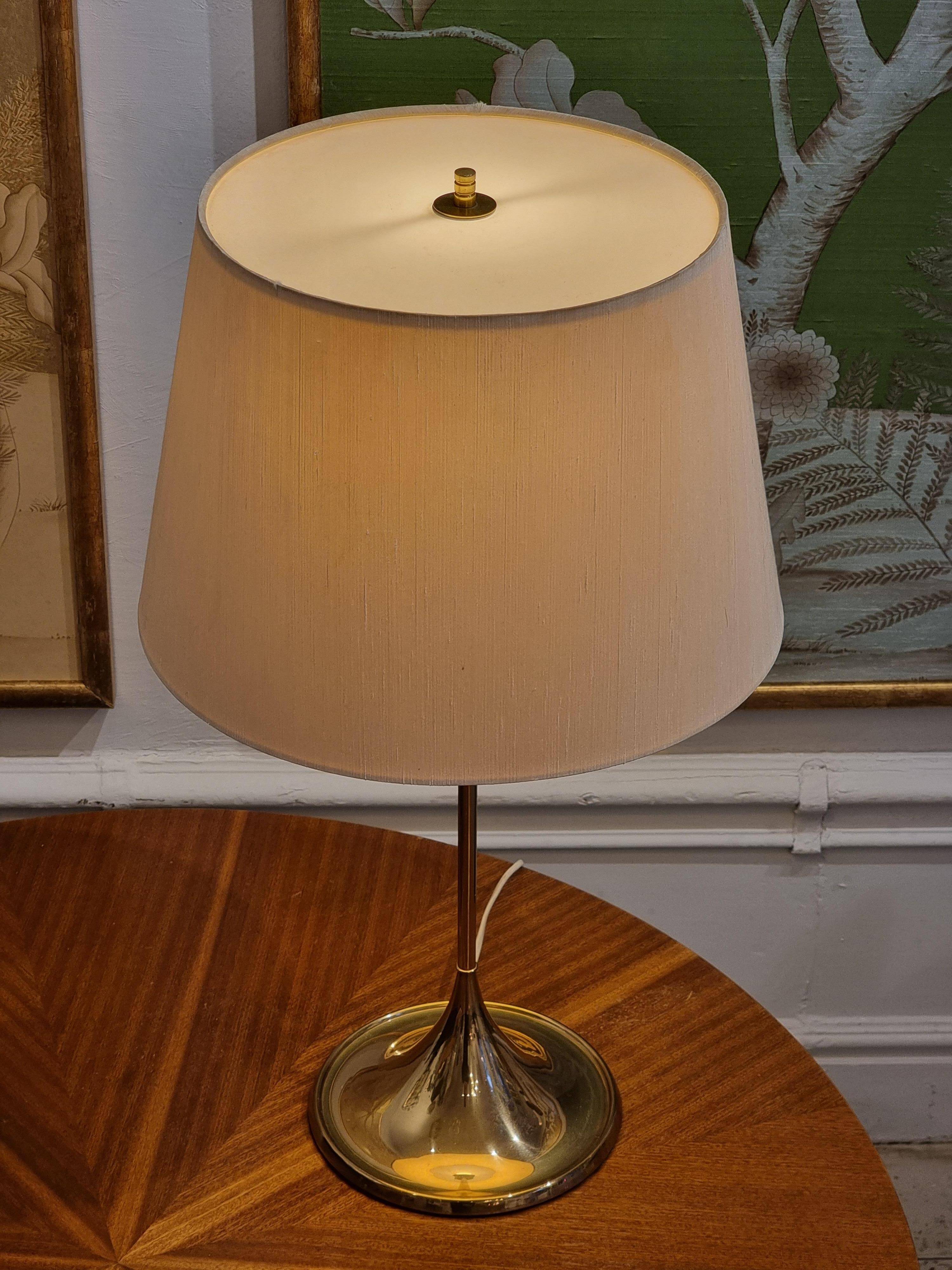 Bergboms brass table lamp, original shade, model B-024, Scandinavian Modern 1960s