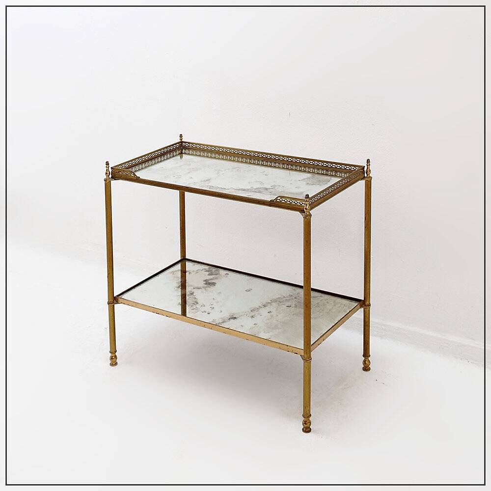 Two-tier side table with eglomisé mirror by Maison Jansen, French.