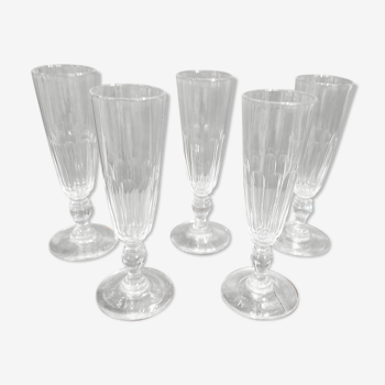 5 crystal Champagne flutes XIX th