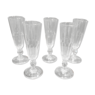 5 crystal Champagne flutes XIX th