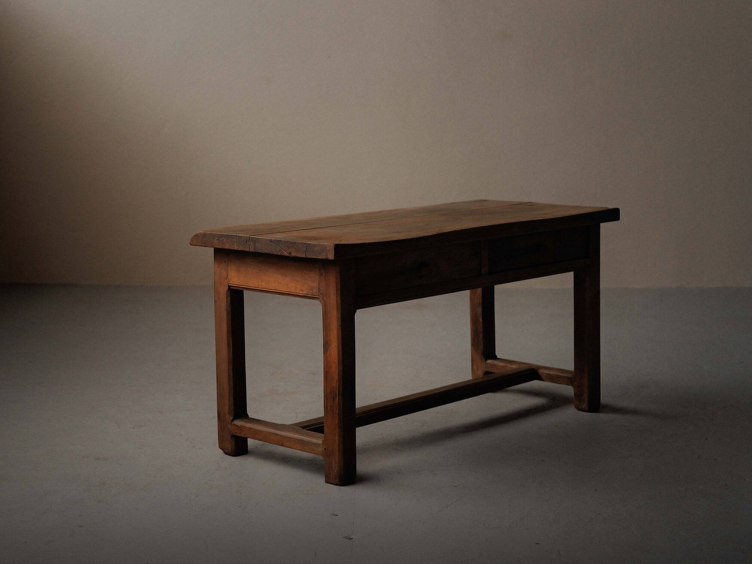 Antique work table/console in solid oak, Auvergne, circa 1900
