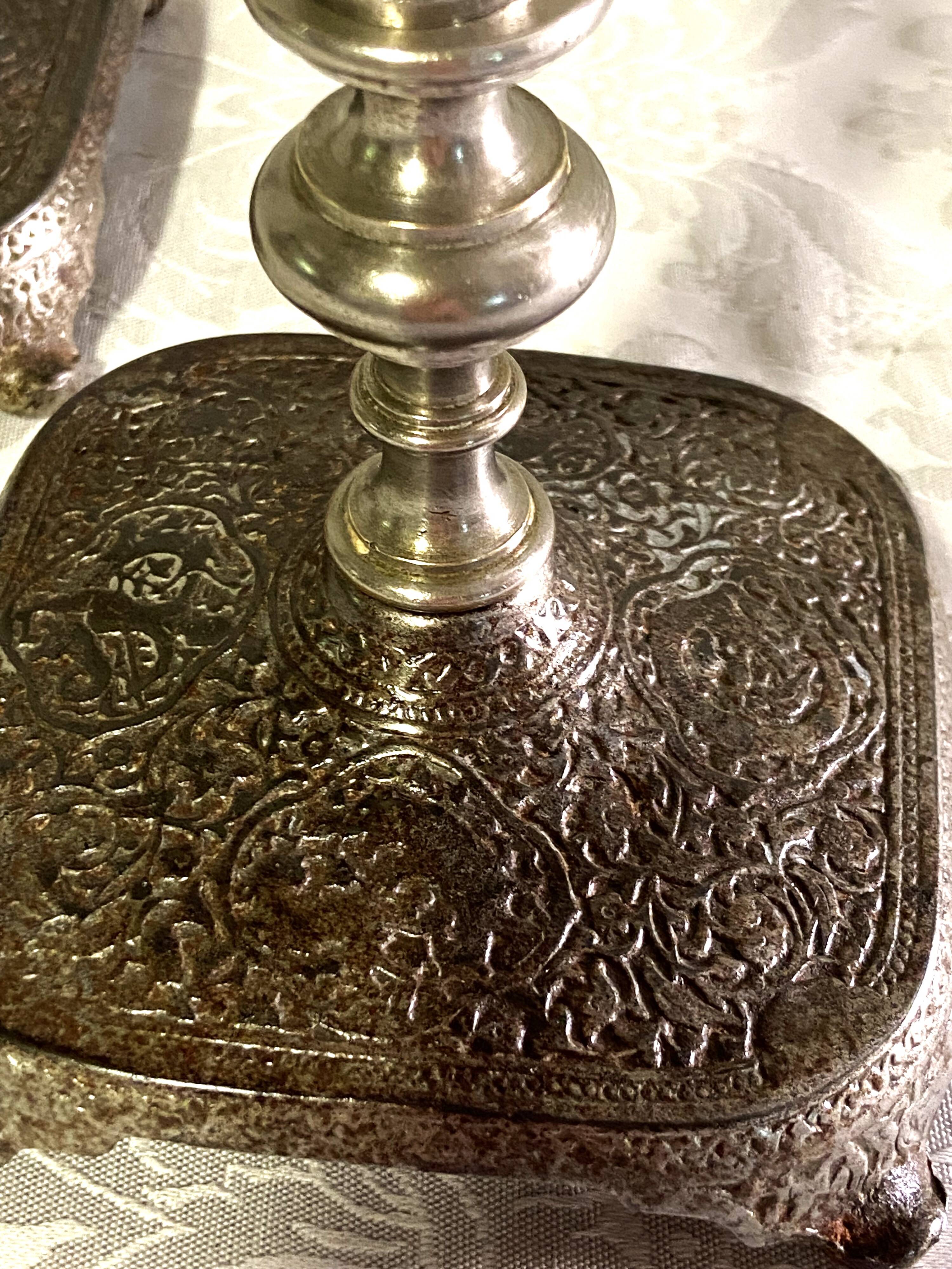 Pair of Candlesticks Candlesticks Bronze Silver Atypical Decoration