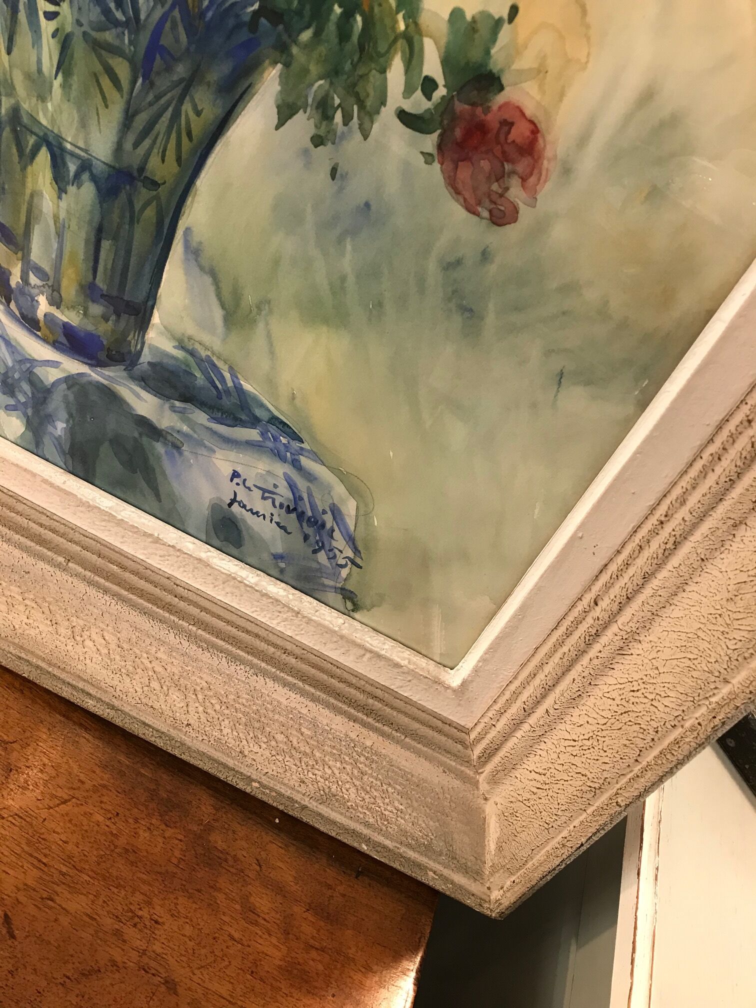Old painting in watercolour signed by P Le Trividic, the bouquet.