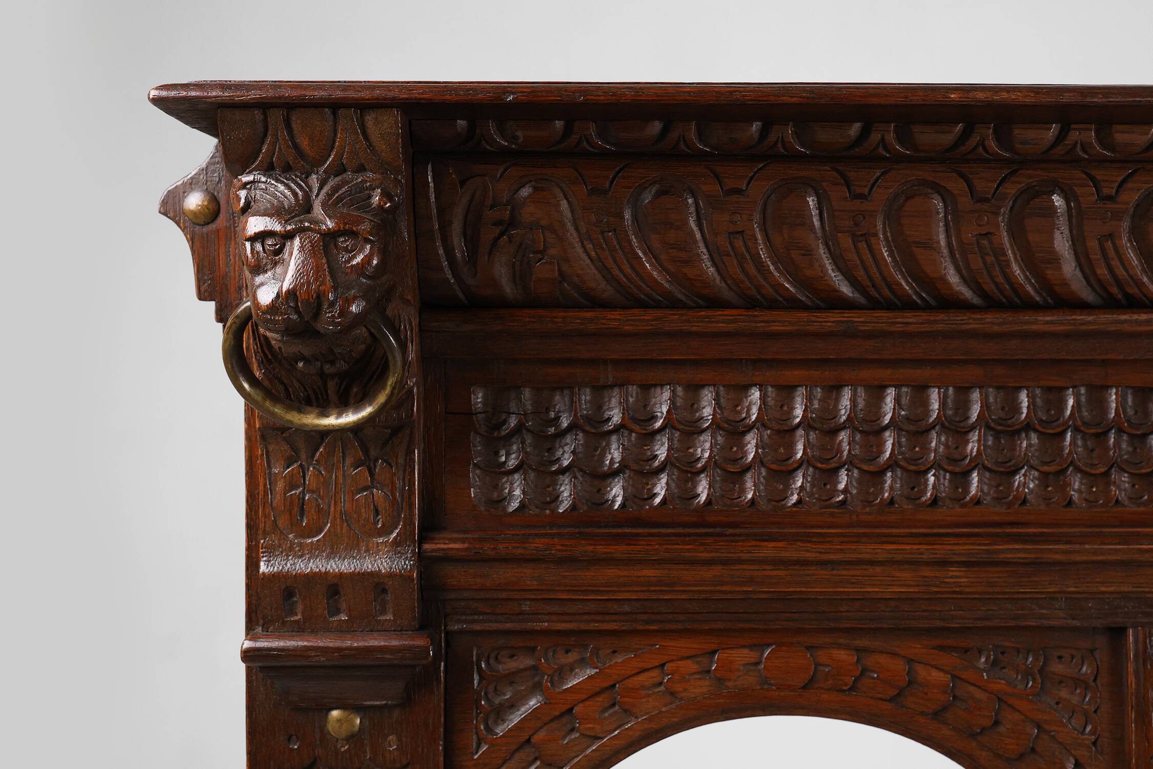 Antique French 18th Century Gothic Style Oak Carved High Back Panel Settle