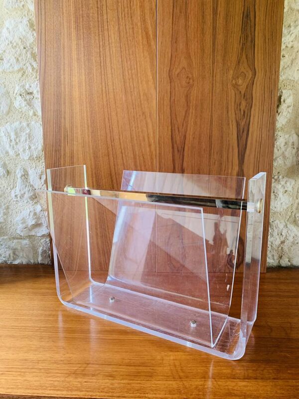 Porte-revues en plexiglas & laiton par David Lange,  1970´s