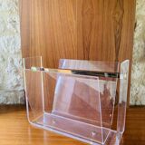 Plexiglas & brass magazine rack by David Lange, 1970s