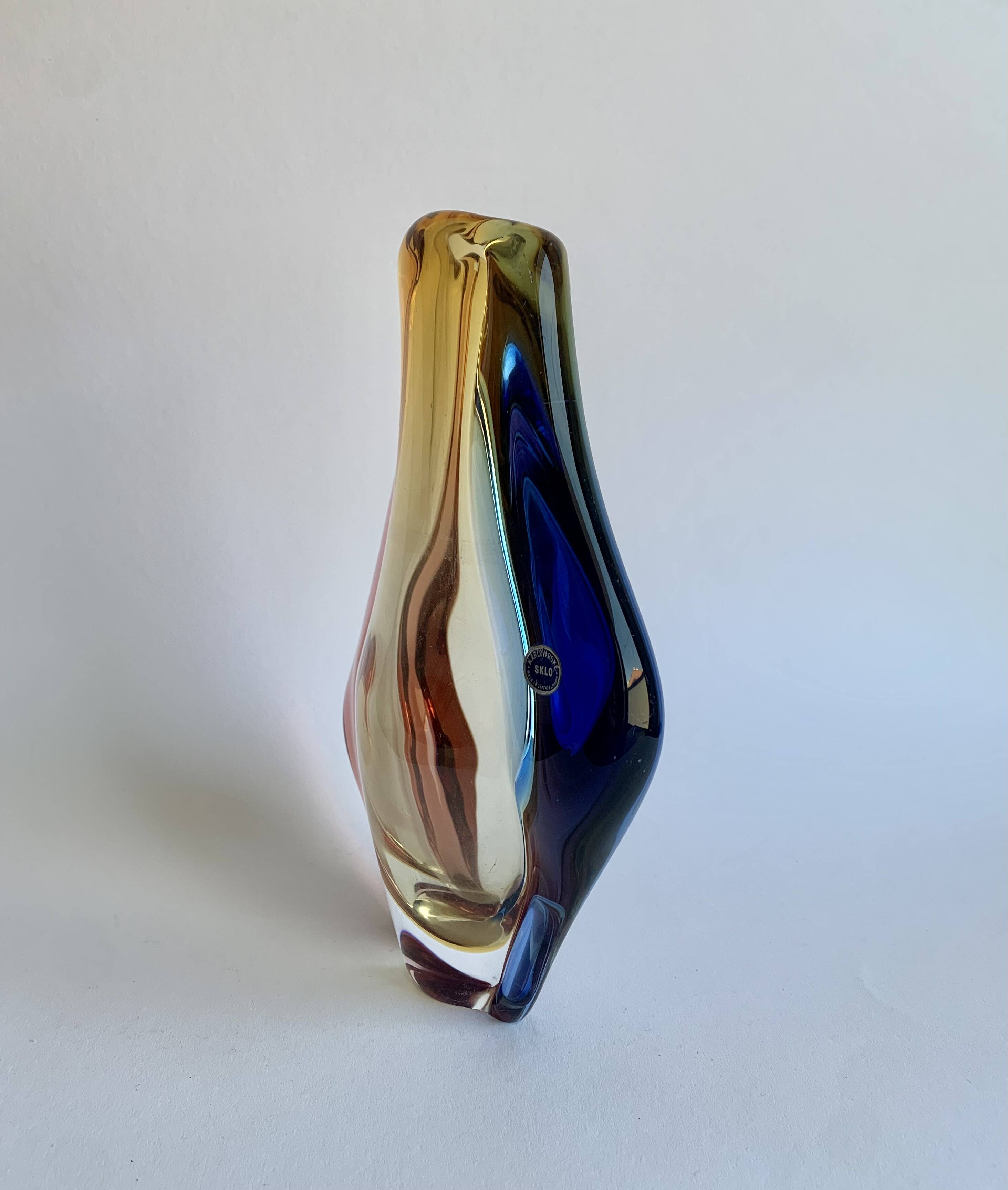 Glass Vase Karlovske Sklo, Czechoslovakia 1970
