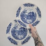 Set of 4 Pyroblan porcelain plates with vintage blue and white decor