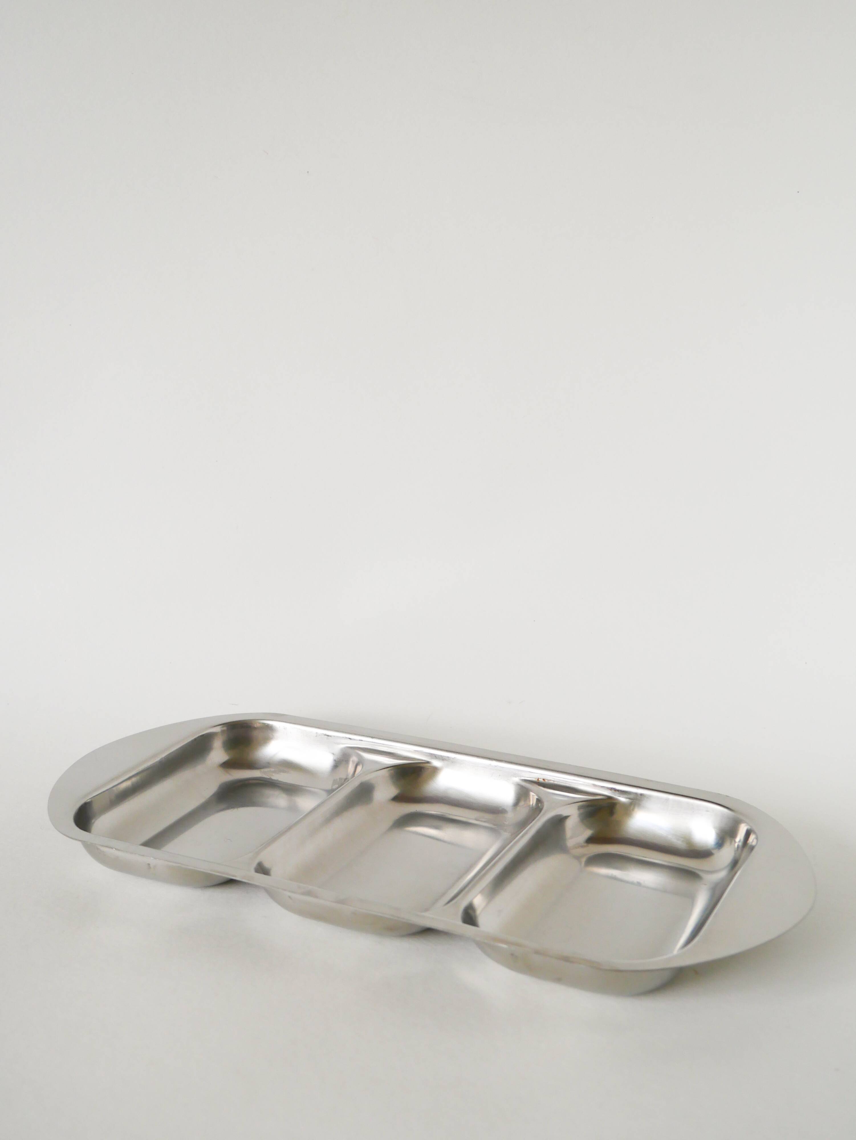 Rectangular stainless steel compartment dish, Design, 1970, 35 X 16 cm