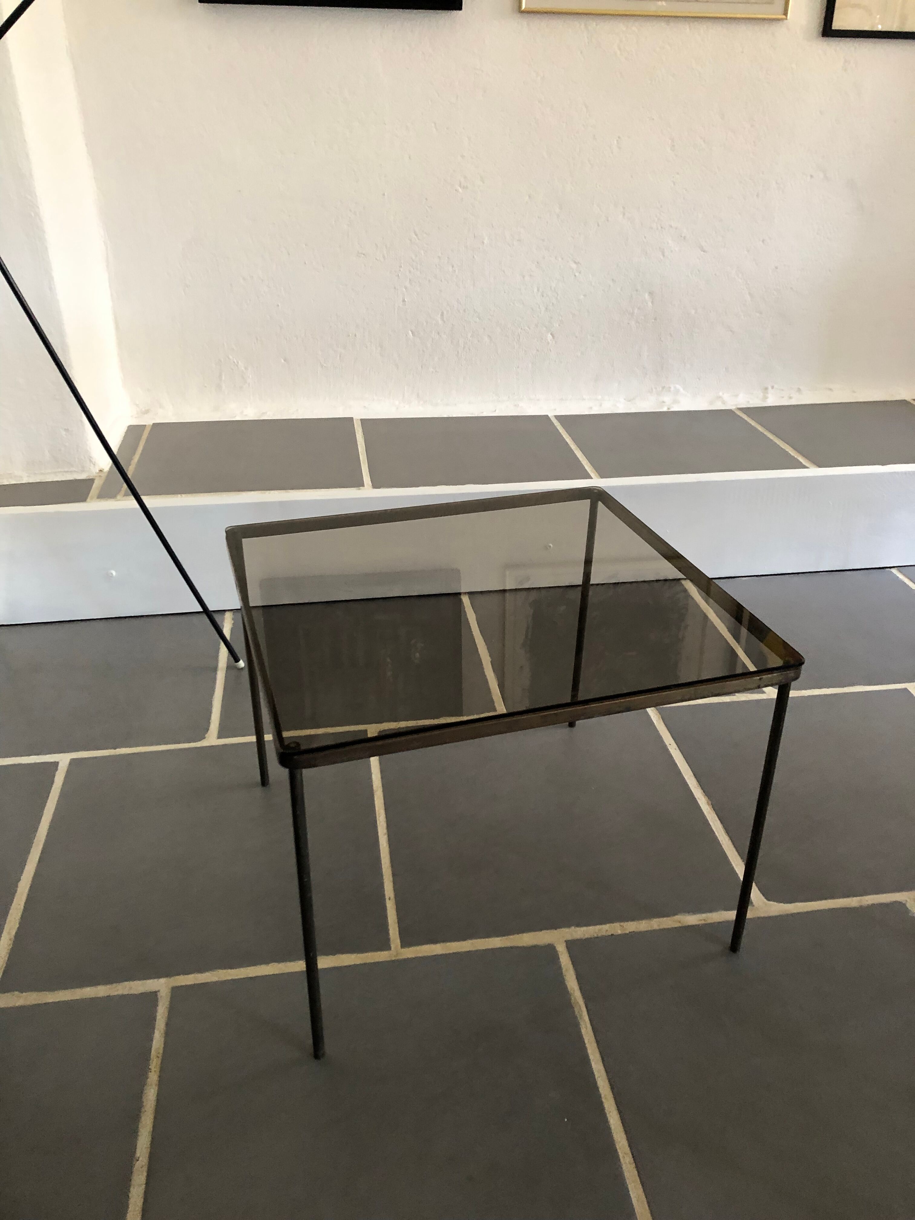 Vintage glass and brass coffee table