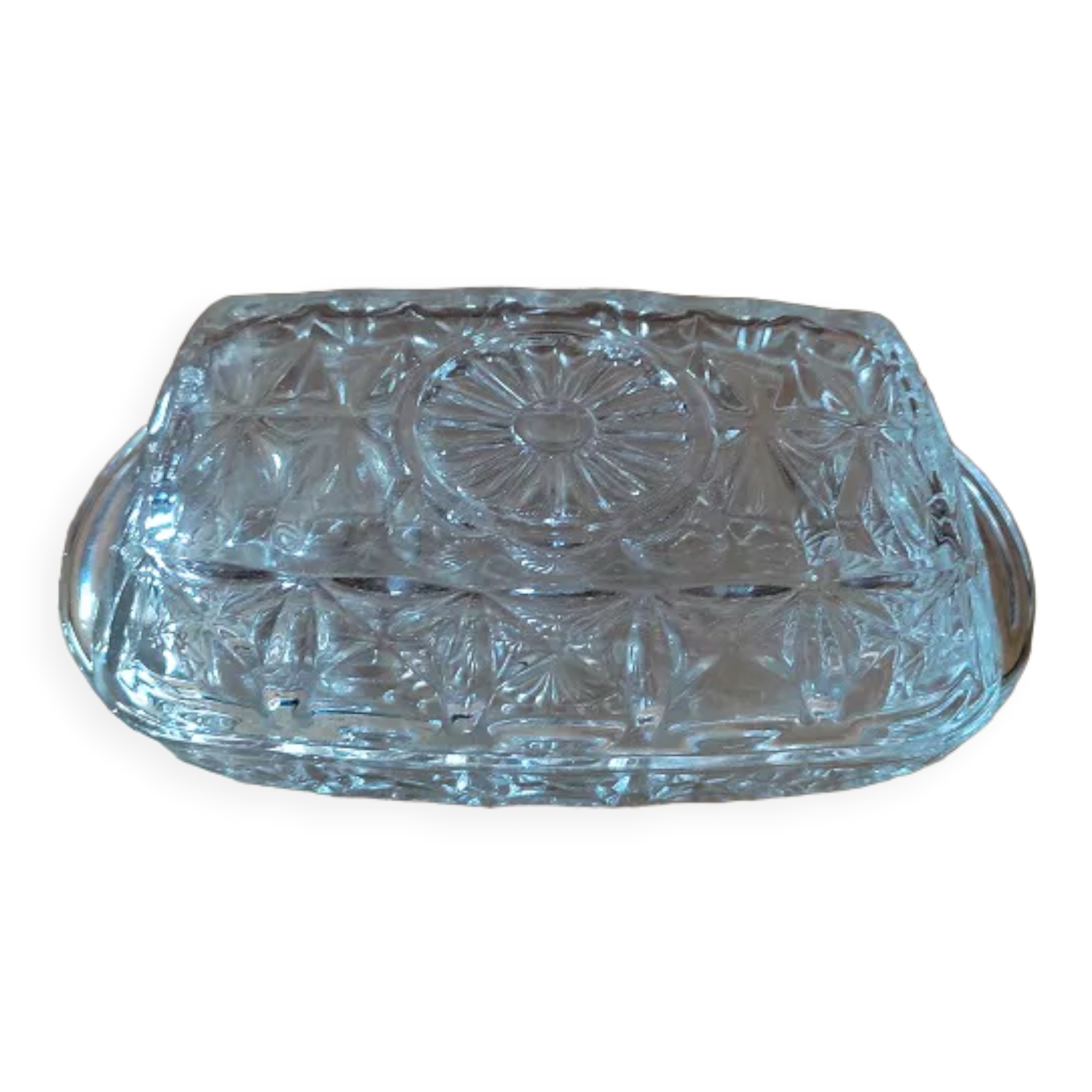 Moulded glass butter dish star decoration