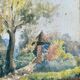 Tableau Aquarelle "La cabane dans le jardin" fin XIX° siècle