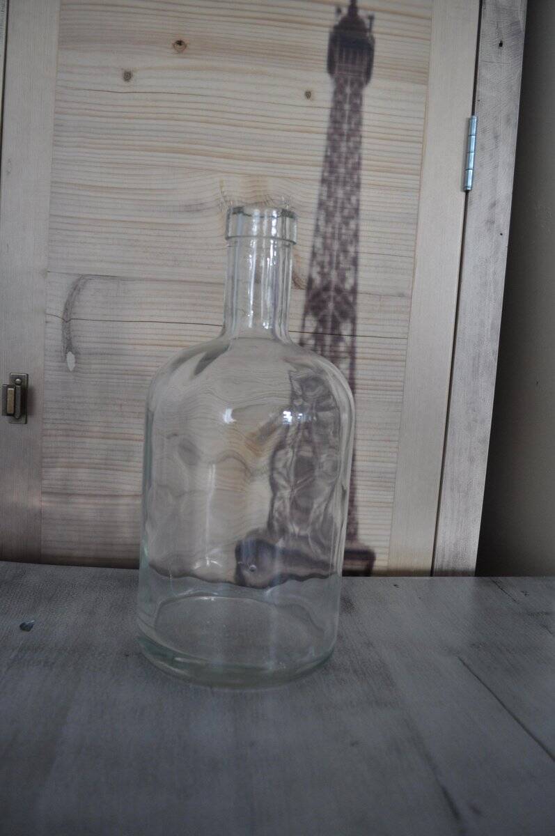 Large vintage transparent glass bottle from the 1950s – Czech decorative piece.