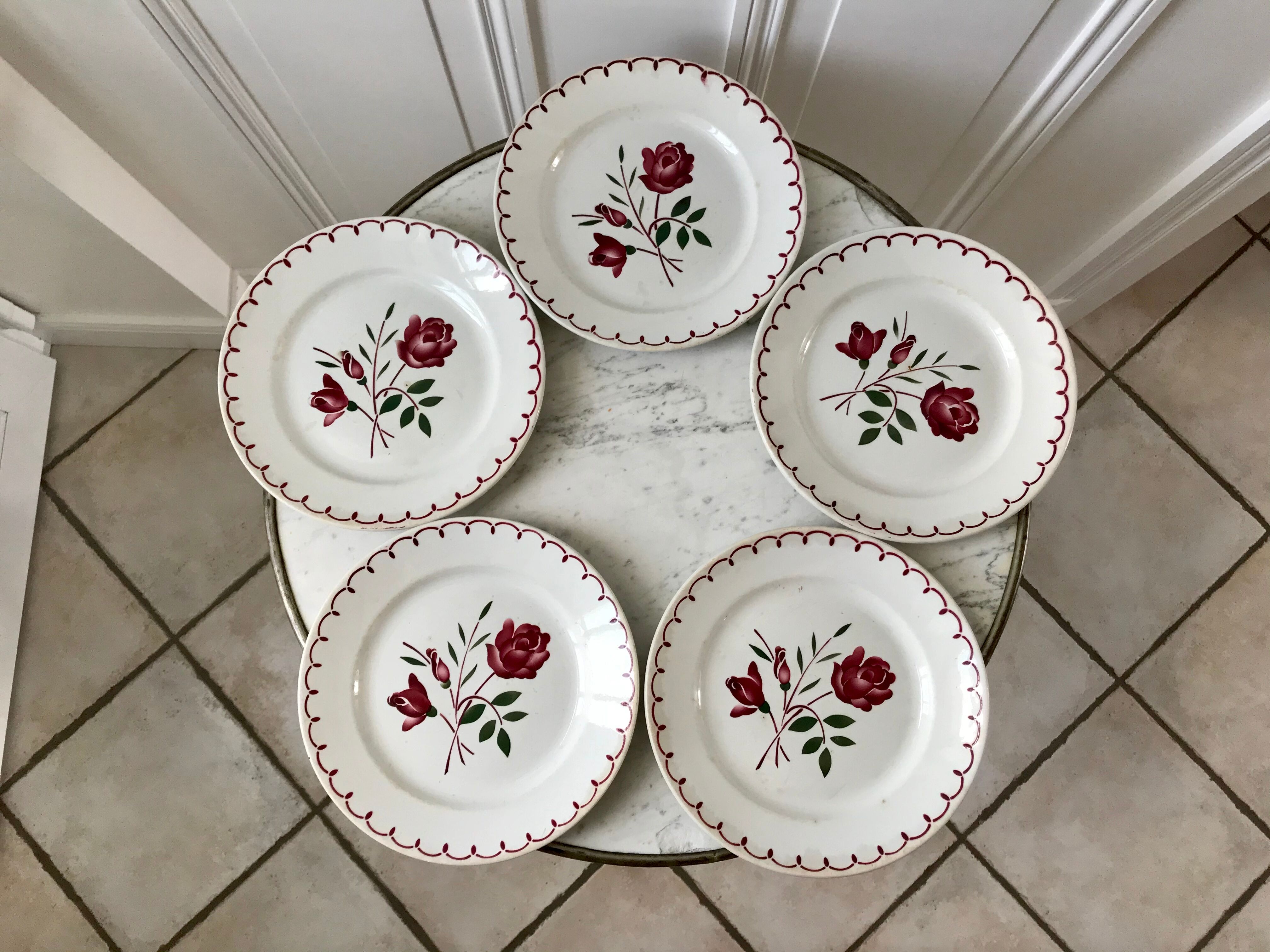Set of 5 flat plates Badonviller with flowers 30s
