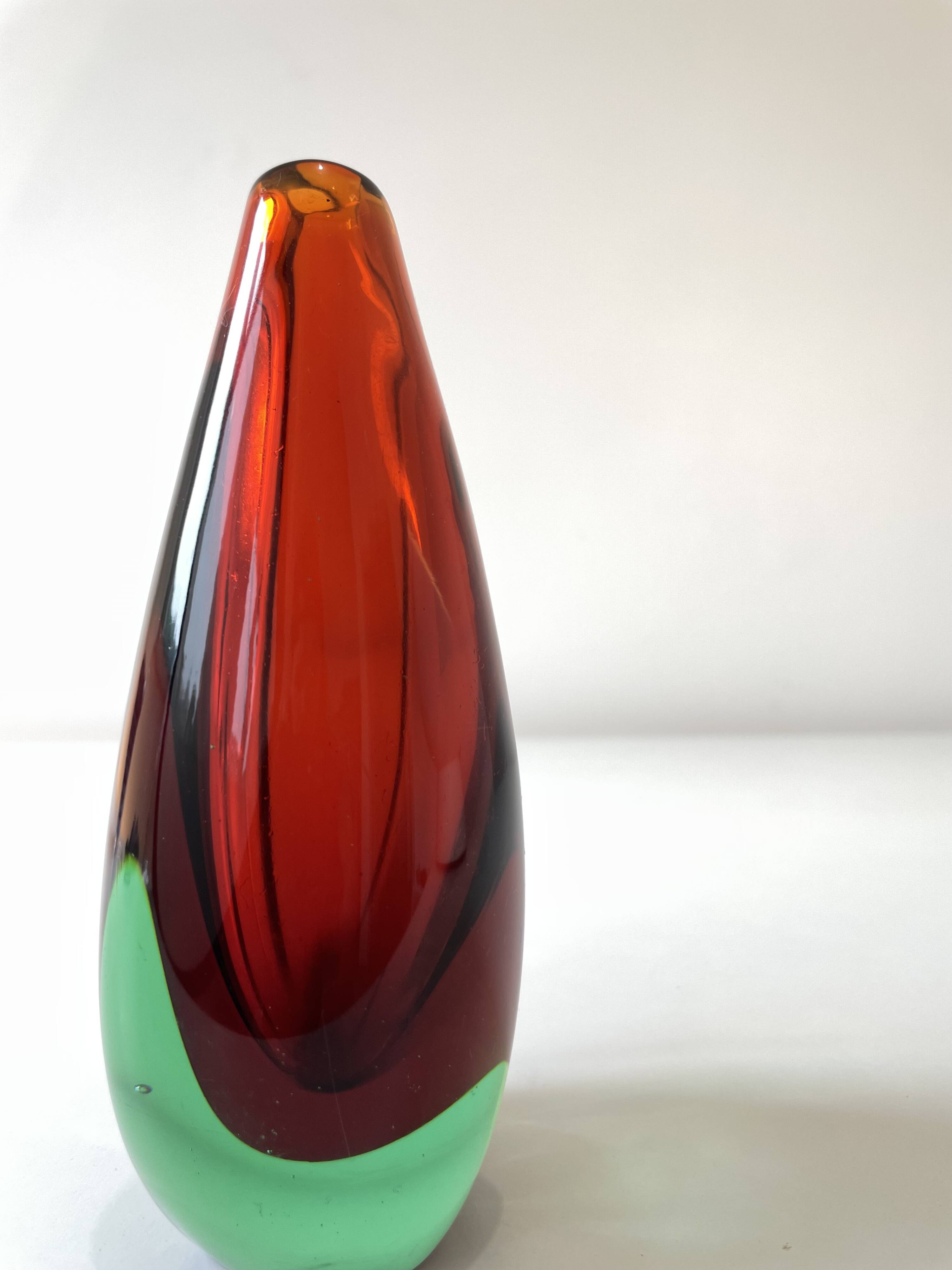 Murano Vase Sommerso Flavio Poli – Green and red – Italy, 1950s-1960s