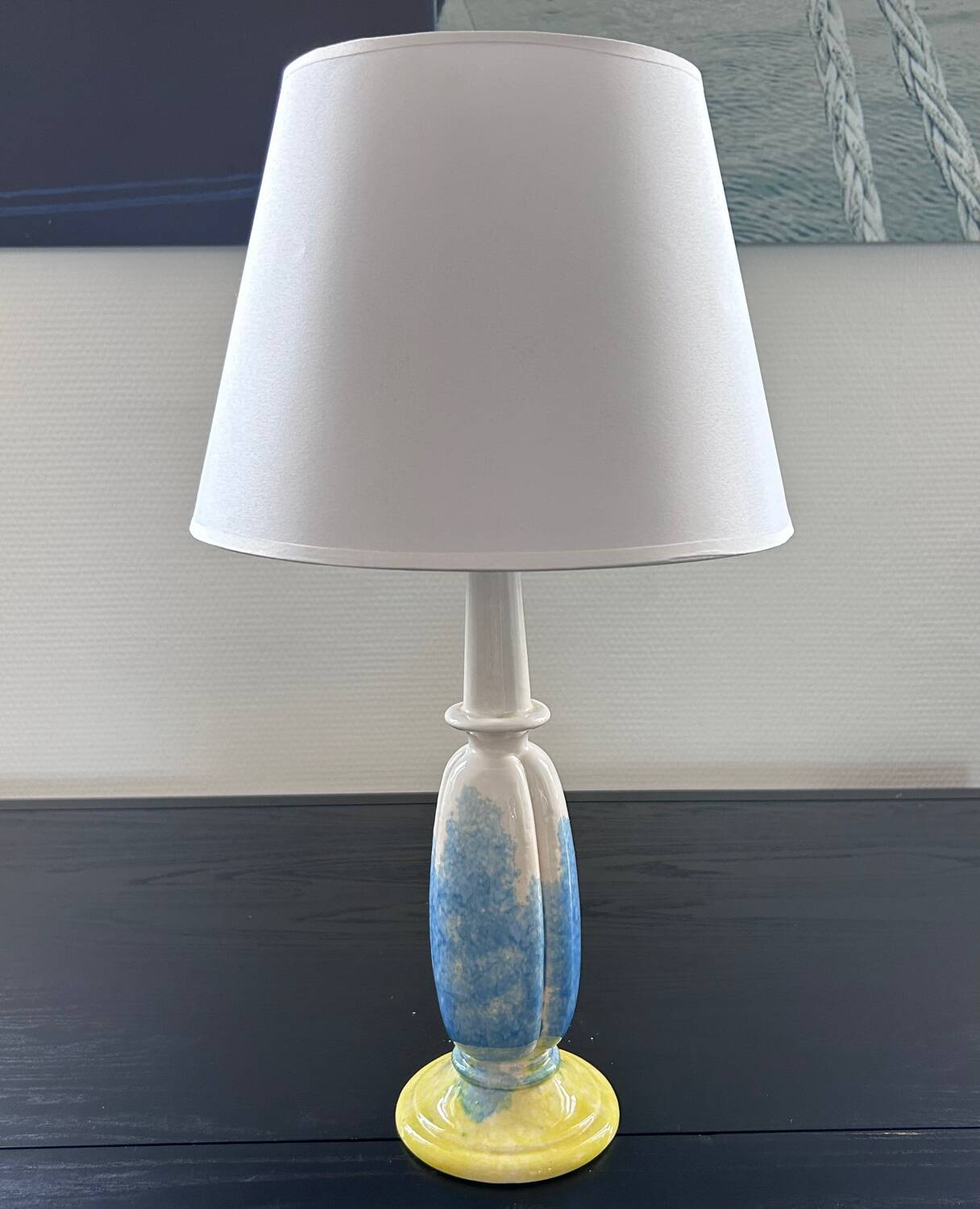 Yellow and blue ceramic lamp