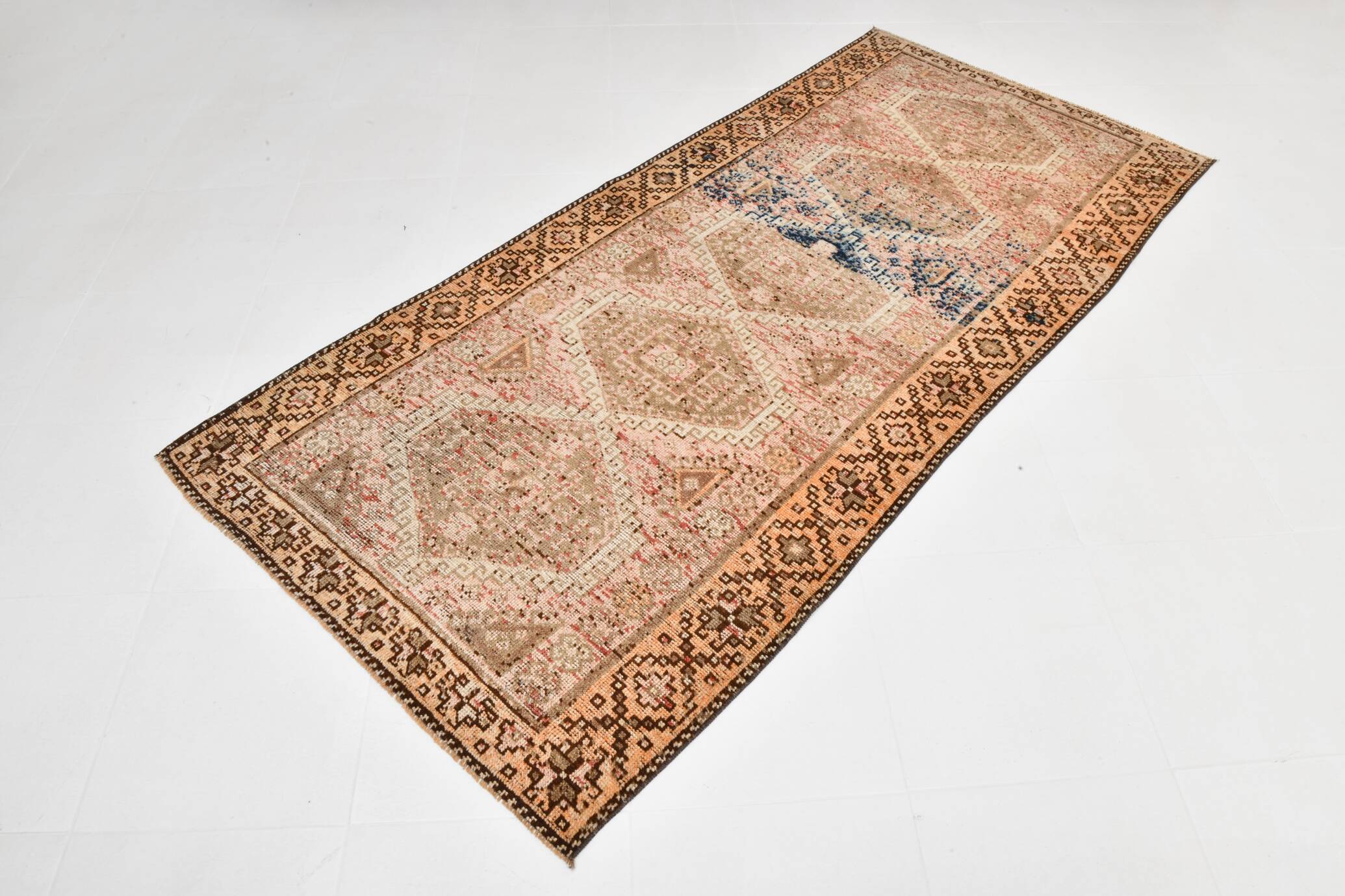 4x8 Brown Cream Geometric Vintage Rug, 112x241Cm