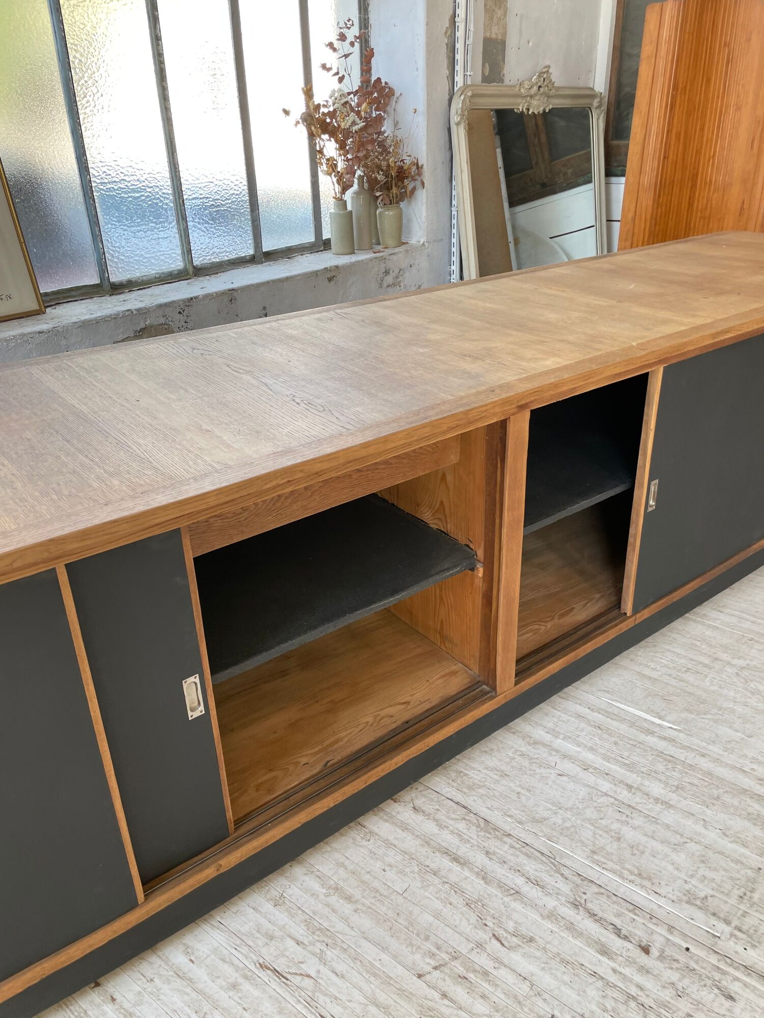 Two-sided counter sliding doors oak XXL 4m enfilade