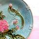 Green background dabbling plate, Art Deco Salins, parakeet and pink lavaters