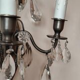 Wall light in tinned brass and crystal pendants - rococo light 2 lights