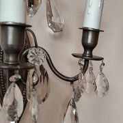 Wall light in tinned brass and crystal pendants - rococo light 2 lights