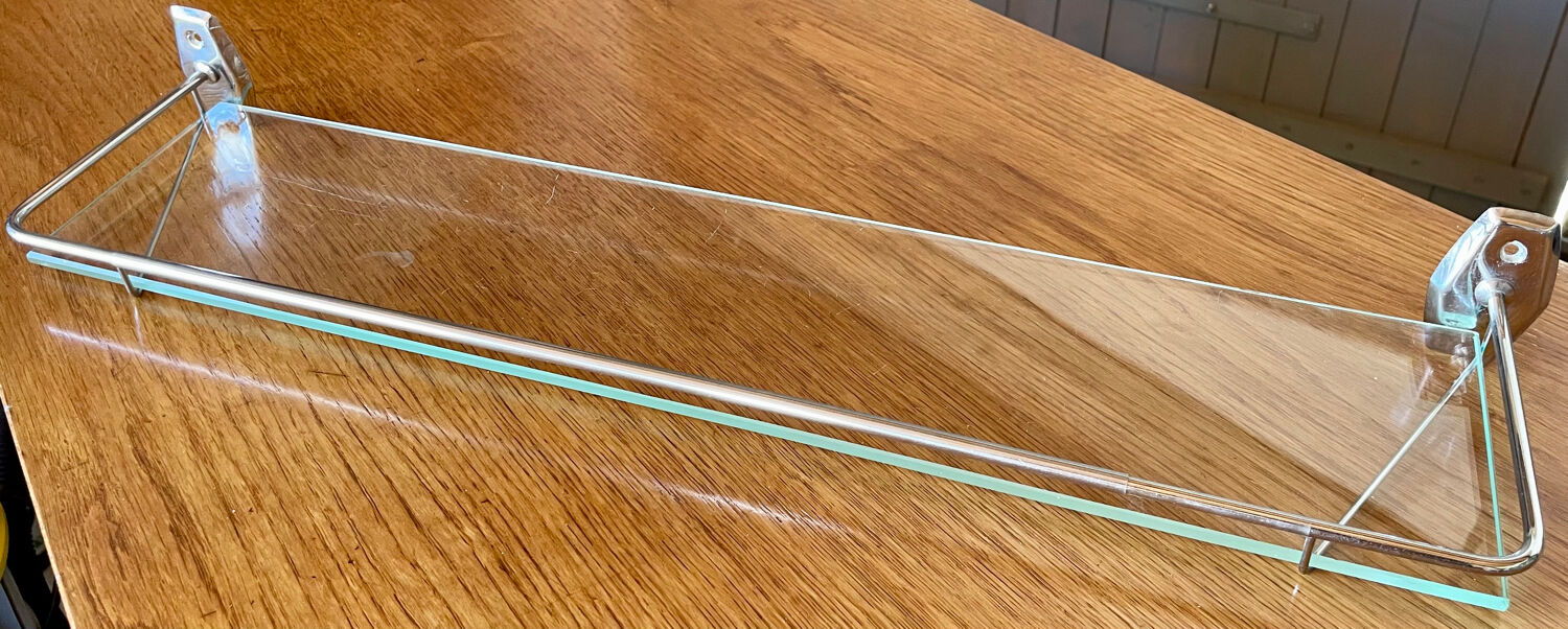 Vintage bathroom shelf, chrome metal and glass