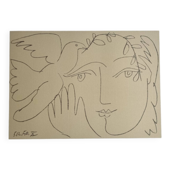Impression offset vintage d'après Pablo Picasso, "Le Visage de la Paix", 40 x50 cm
