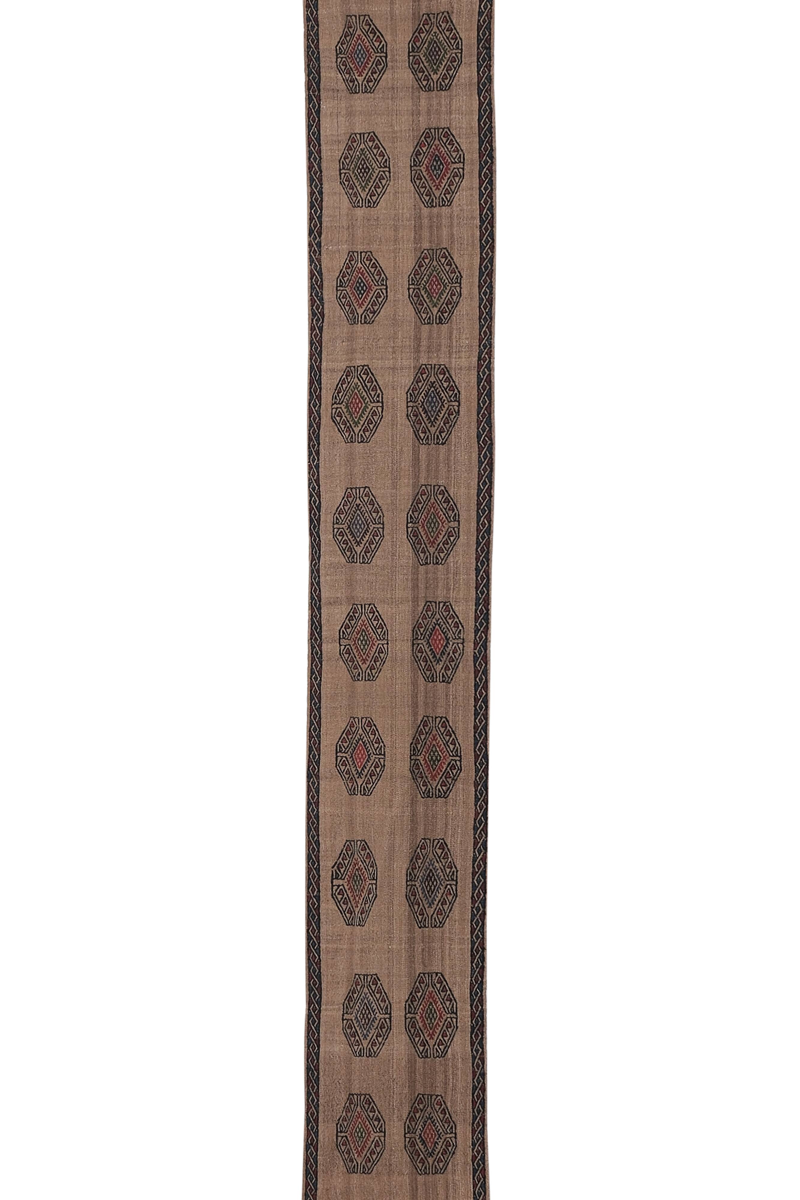 Vintage Turkish Oushak Rug Handwoven 42x402 cm