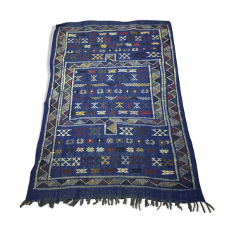 Moroccan electric blue kilim carpet 100x140cm