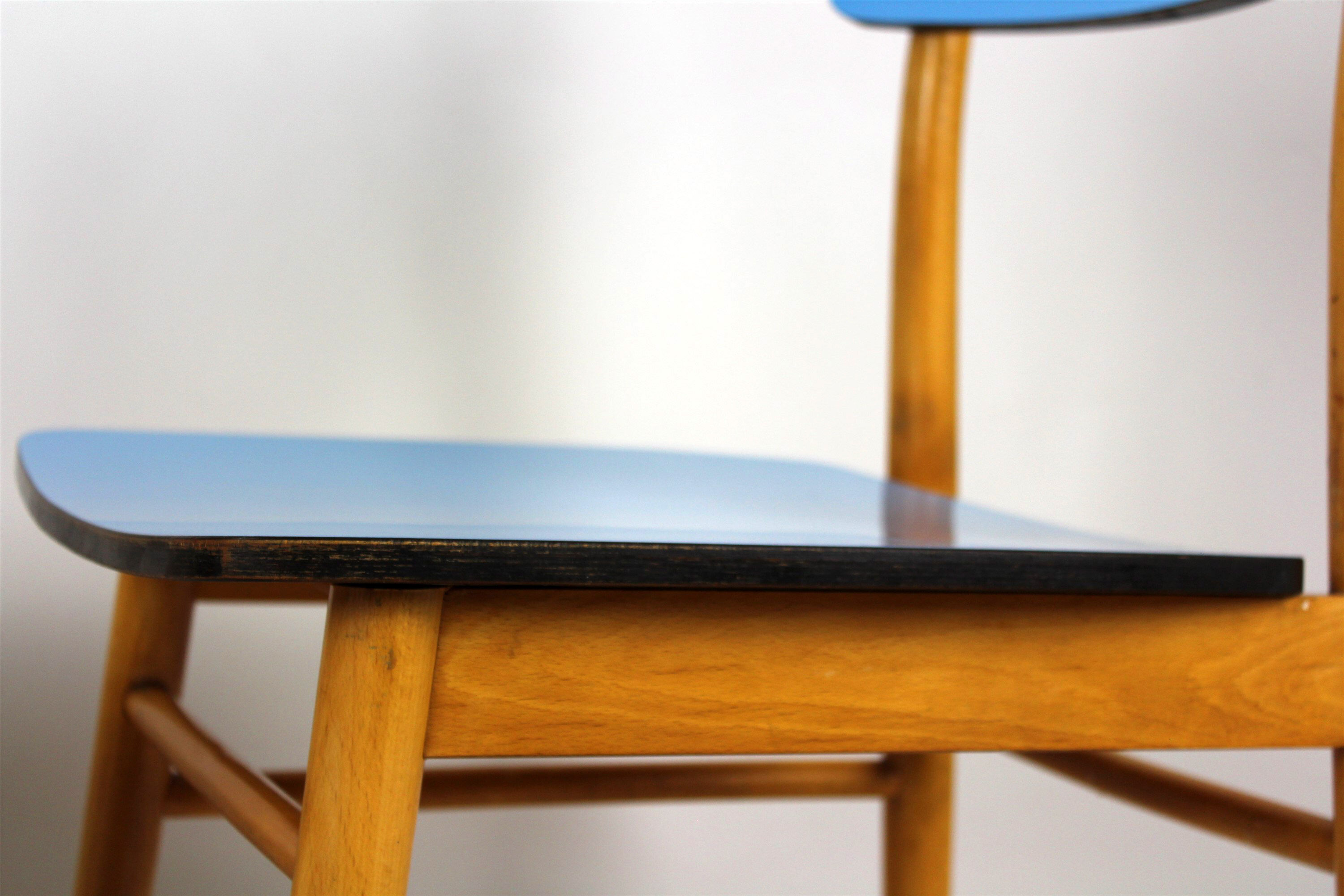 Vintage blue Formica & wood chairs, 1960s, set of 2