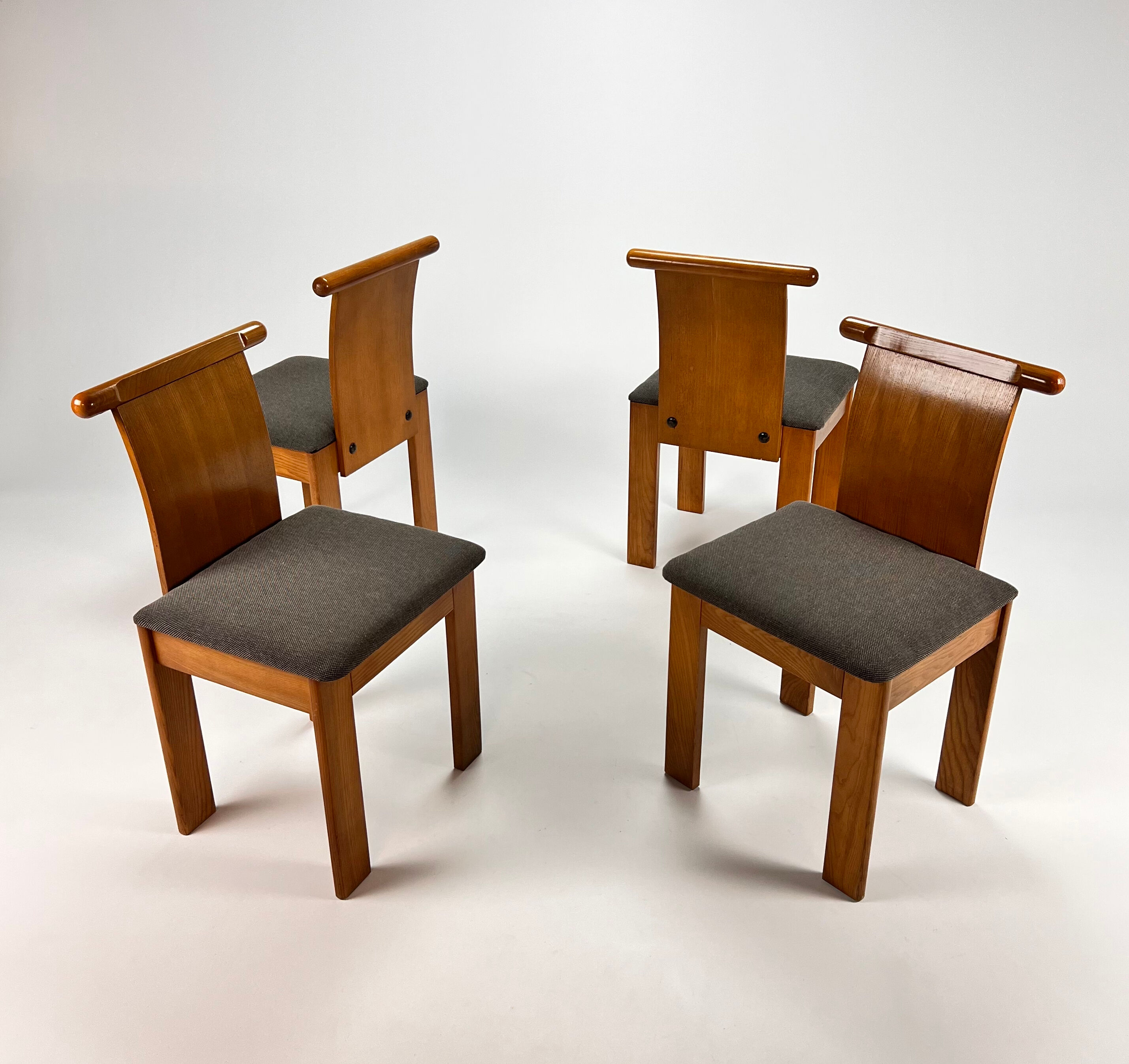Set of 4 Italian Design Birchwood Dining Chairs, 1970s