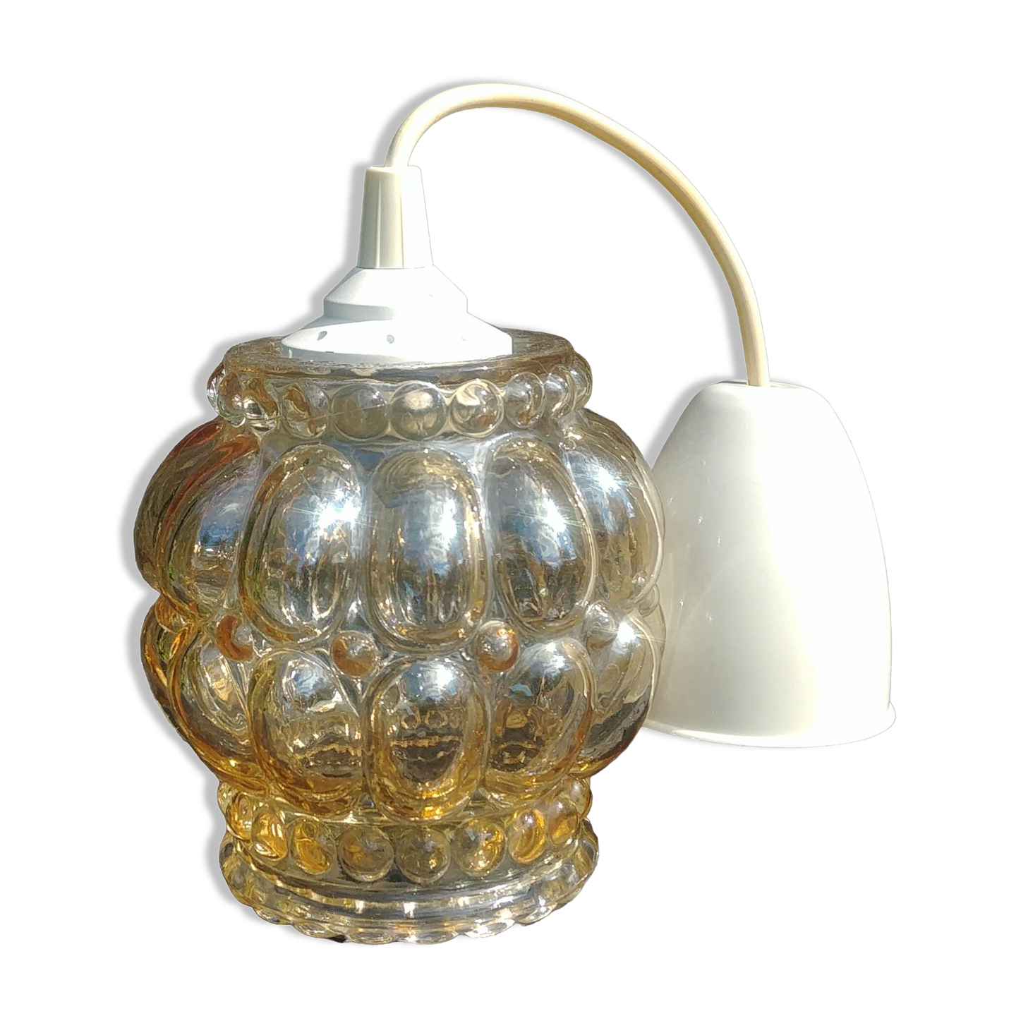 Vintage Amber Glass Bubble Suspension 70s