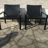 Pair of leather and metal chairs 70s