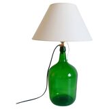Mid-Century Green Glass Demijohn Table Lamp, Brass Fittings, Contemporary Shade