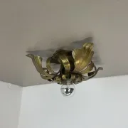 Rare 24 cm Large Theatre Ceiling Light in Gold-Coloured Brass in Florentine Leaf Style, Italy, 1970s