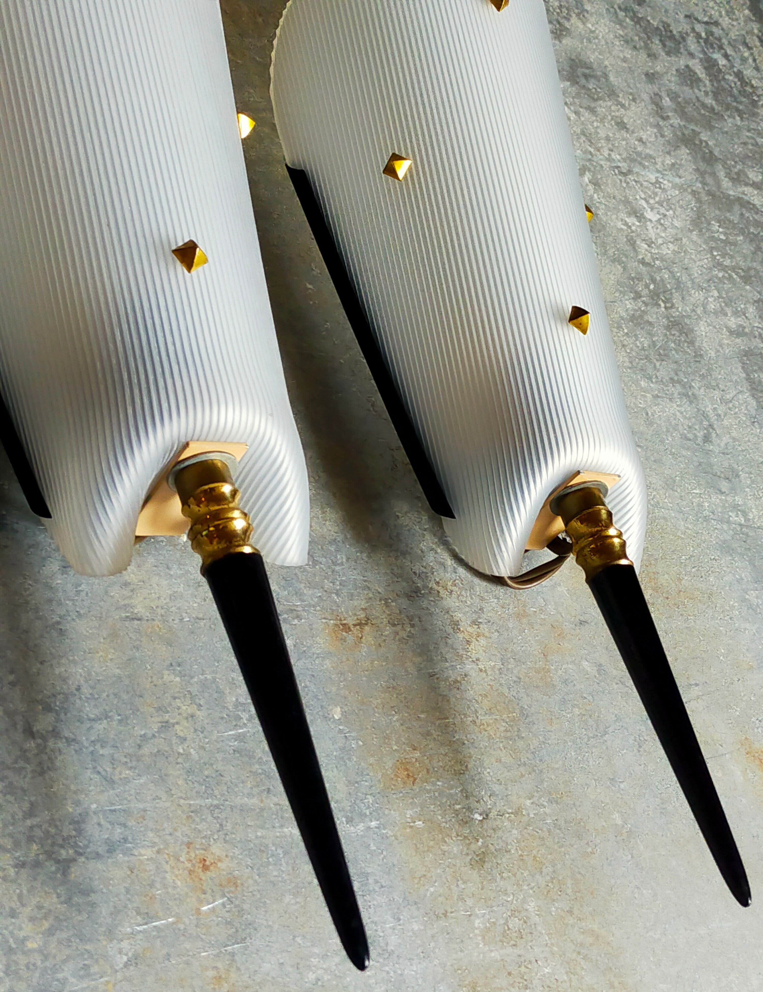 Pair of vintage plexi and bakelite 50s wall lamps