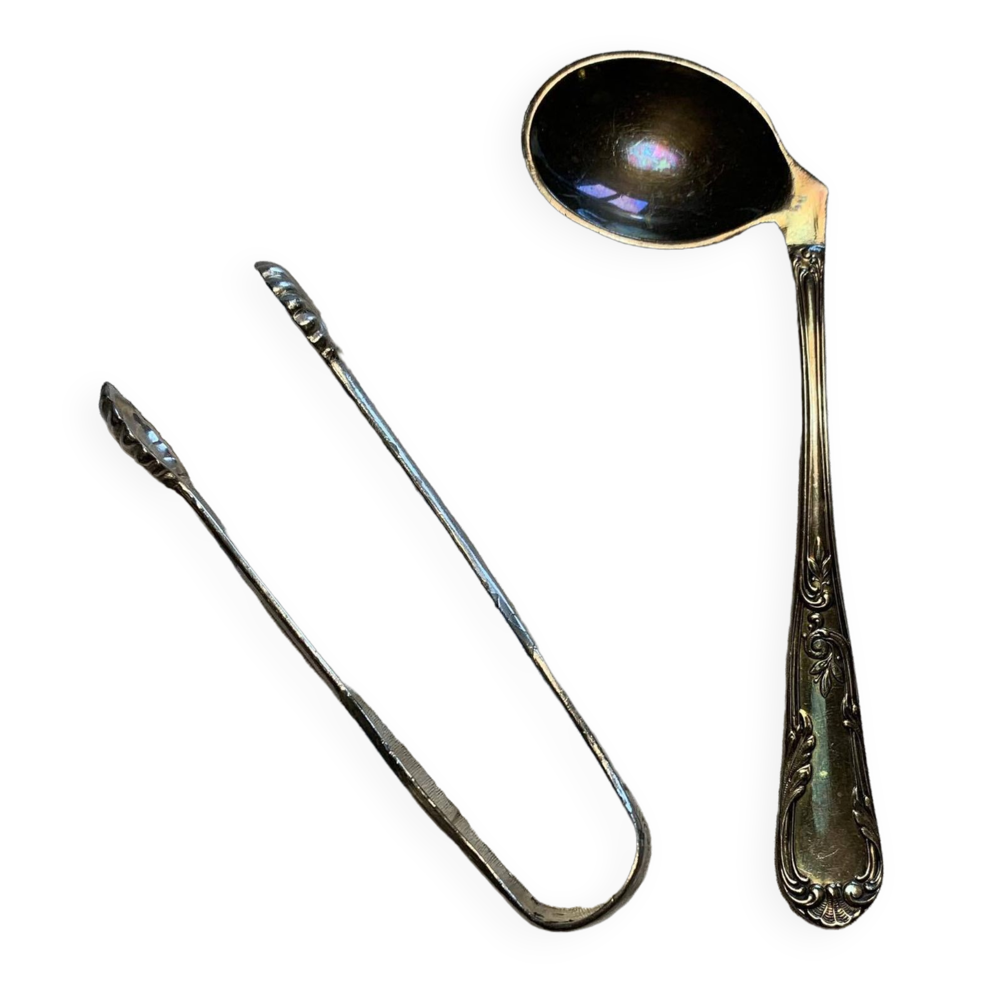 Set of a baby spoon and a sugar tongs