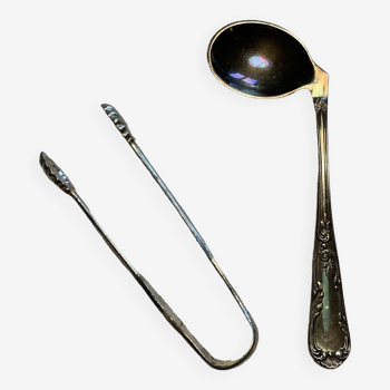 Set of a baby spoon and a sugar tongs