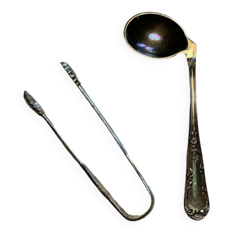 Set of a baby spoon and a sugar tongs