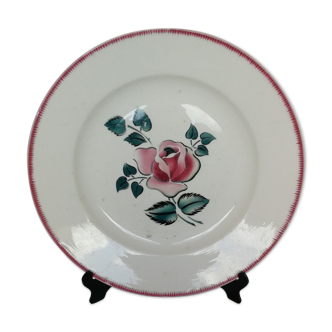 Plat Digoin Sarreguemines "Bagatelle" Rose au pochoir vintage