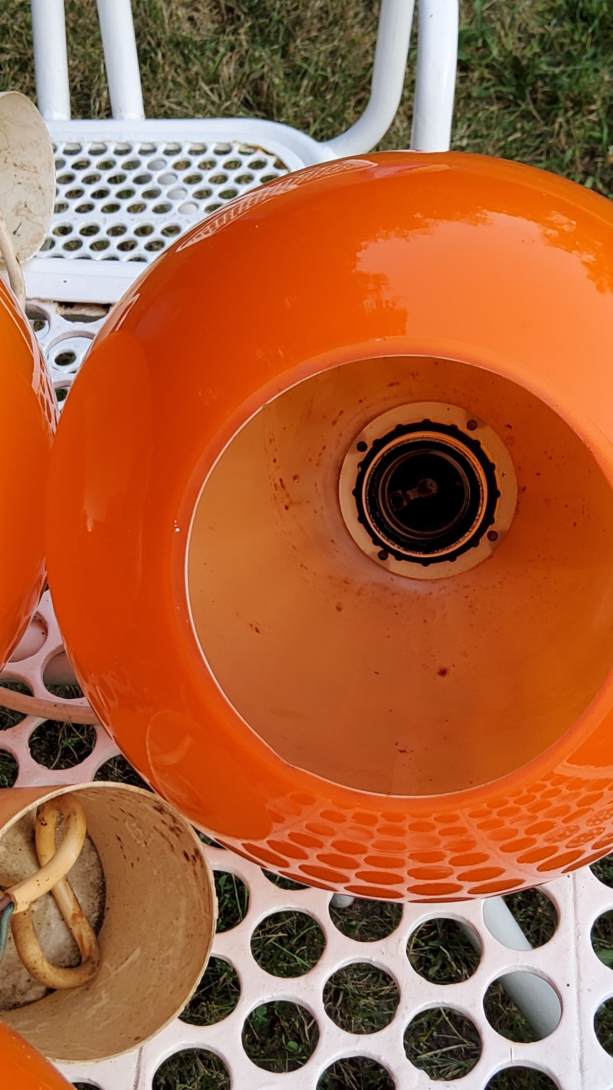 Set of 5 orange glass ball pendants from the 70s